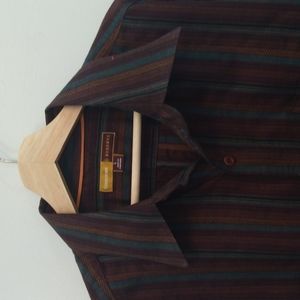 Territory Reserve Brown/Teal/Gold Stripe Cotton Shirt (Large)